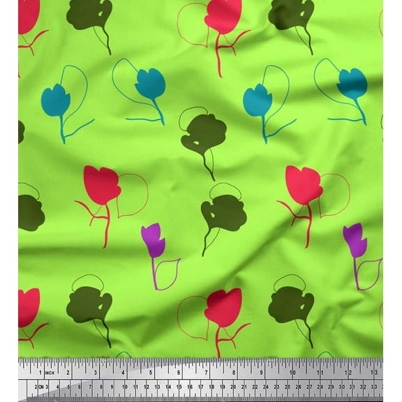 Soimoi Cotton Duck Fabric Artistic Floral Print Sewing Fabric Yard 42 Inch Wide