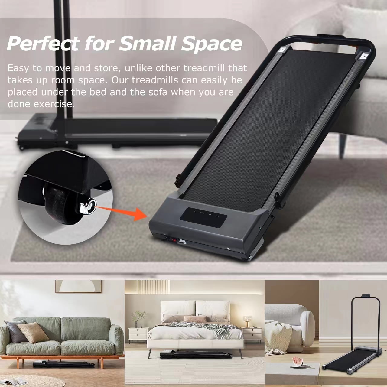 HYEASTR Quiet 2 in 1 Folding Treadmill 3.0HP Walking Pad 220lb Capacity with Remote & Phone Holder - Gray