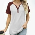thumbnail image 5 of Womens Plus Size Henley Shirt, Short Raglan Sleeve Shirts for Women Summer Fashion Color Patchwork Crewneck Button Up T-Shirts, 5 of 6