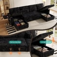 thumbnail image 4 of Aukfa 111" U shape Sectional Couch Convertible Sofa Bed with USB &Cupholders, Hide Desktop, 4 Pillows, Pull out Bed&Storage Chaise, Corduroy, Black, 4 of 9