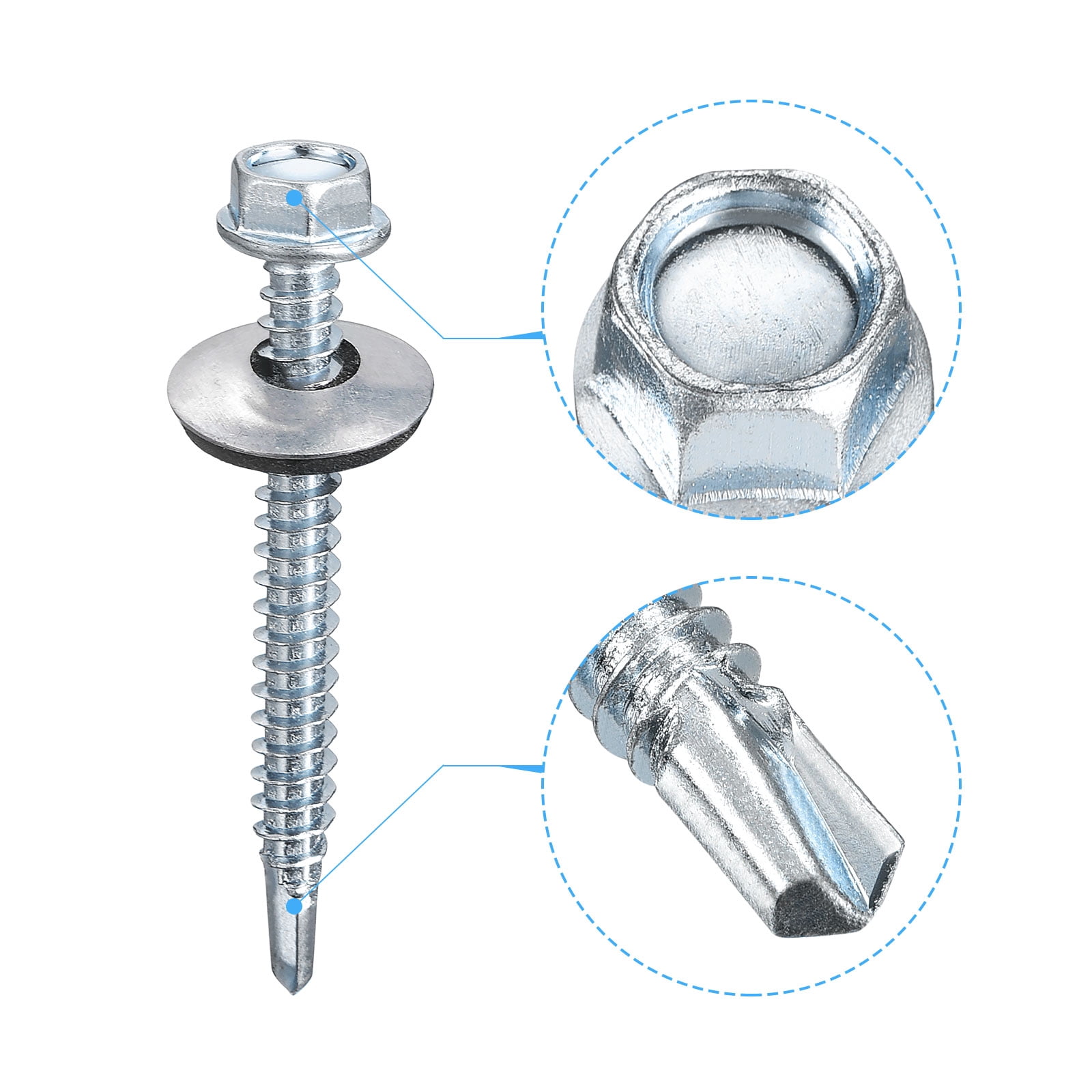 Unique Bargains Roof Screw Self Drilling Hex Head Self Tapping Screws Silver #12 x 2"