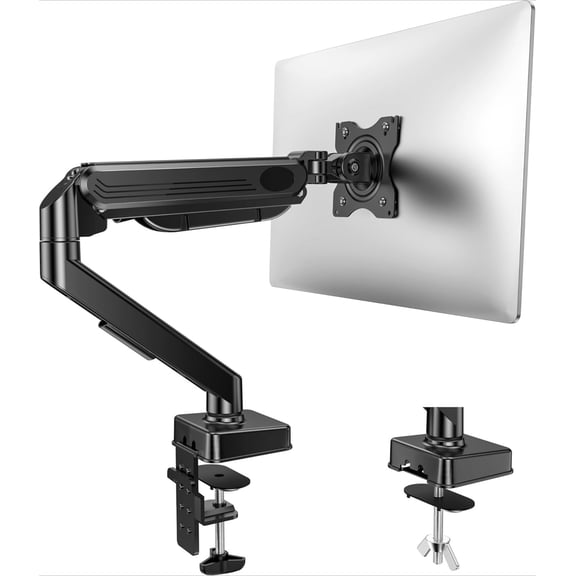 Single Monitor Mount, Fully Adjustable Monitor Arm Fits 17 to 34 Inch Screens, Gas Spring VESA Mount with C-Clamp Computer Desk Arm