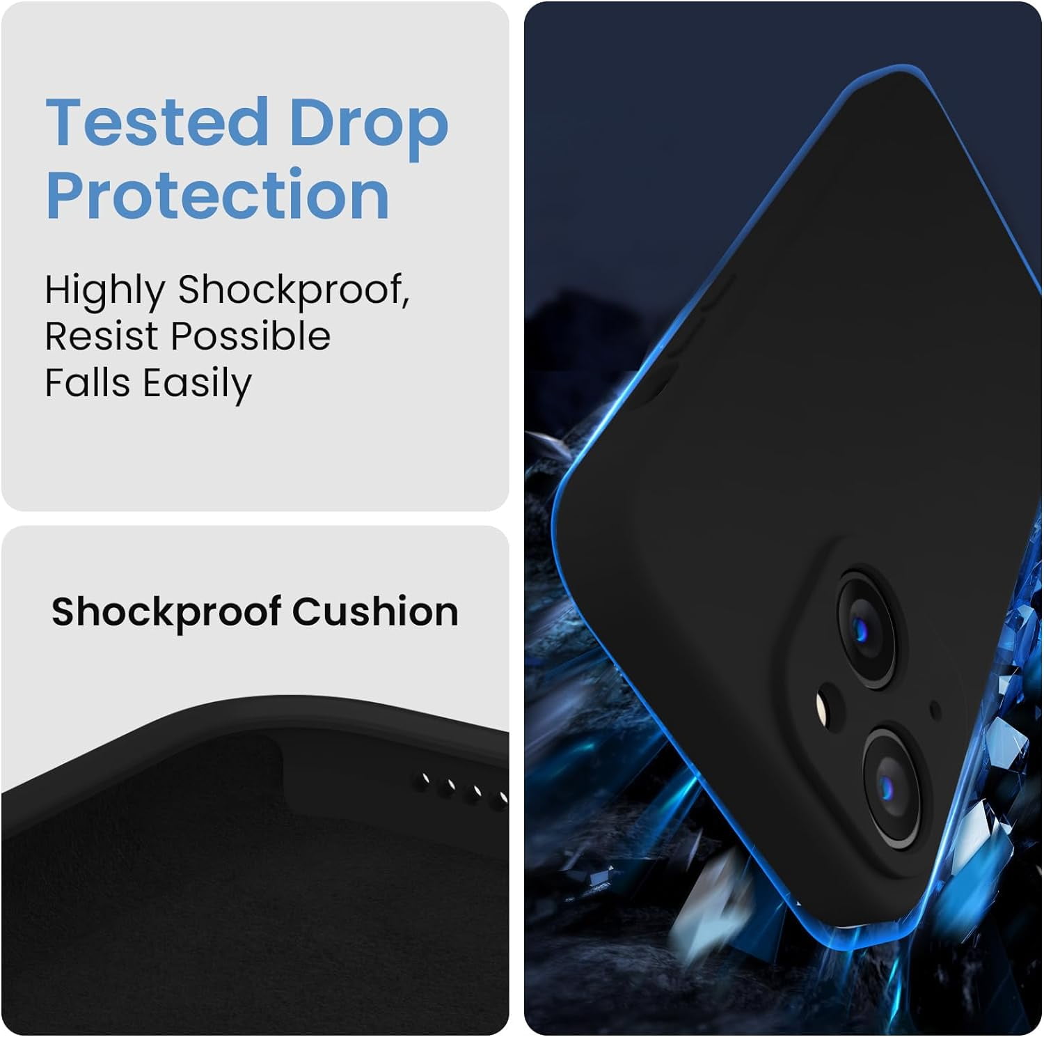 for iPhone 15 Plus Case, Silicone Upgraded [Camera Protection] Case with [2 Screen Protectors], Soft Anti-Scratch Microfiber Lining Inside, 6.7 inch, Black