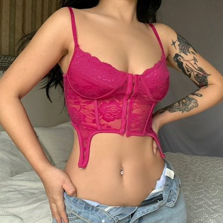SNKSDGM Female Linen Tank Tops for Women Crop Women s Tank Tops with Built in Bra Long Lace Bodysuit with Backless Design and Strap Detail Adjustable Suspender Lingerie for Women S