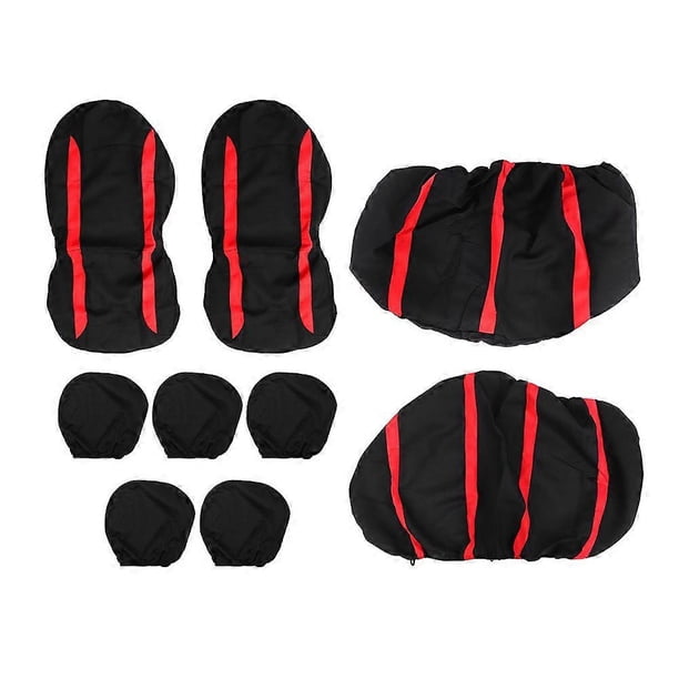 9pcs Seats Cover Protector Kit Breathable Antiwear Universal Auto Car AccessoryRed Black