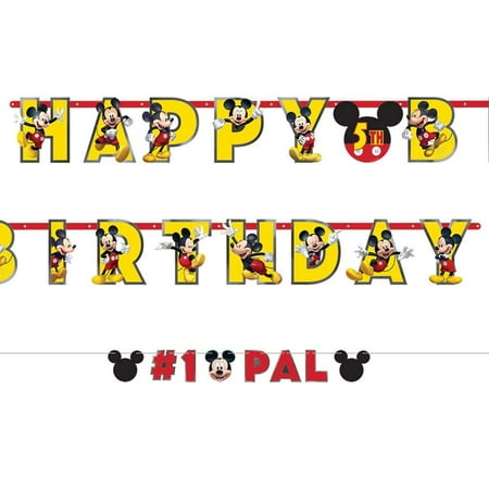 Mickey Mouse Forever Jumbo Letter Banner Kit - 10' x 9" & 6' x 4" -Pack Of 2 - Multicolor Hot-Stamped Paper Hanging Decoration For Kids Birthday Parties