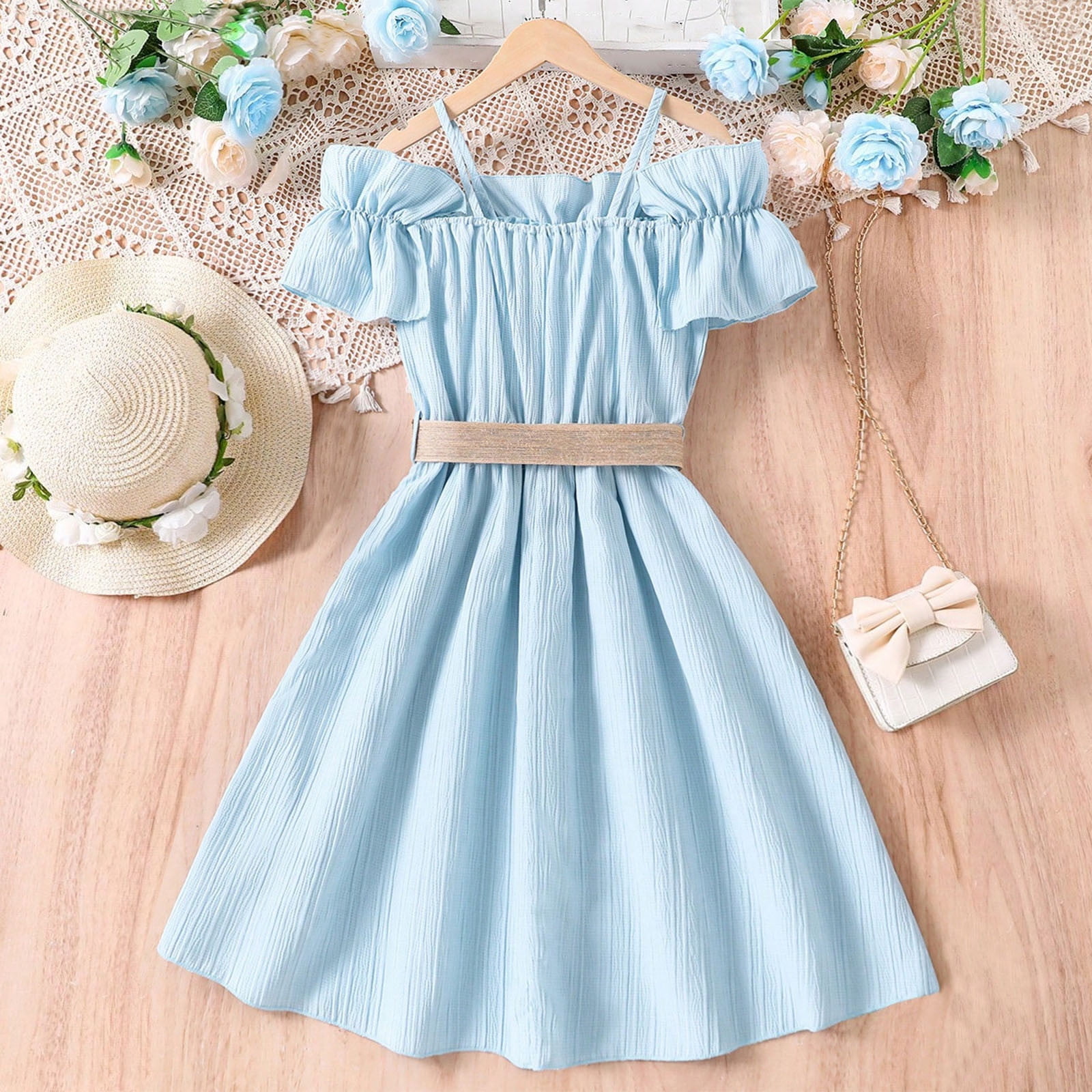 sachin and babi light blue dress Bridesmaid Dress | Sage Green Ruffle Dress with Belt | Elegant Bridesmaid & Special Occasion Dress | Wedding Guest Dress