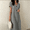 Gray, variant on Caywon Women's V-Neck Midi Dress with Rolled Sleeves and 2-Button Front Detail, Relaxed Loose Cut Cotton Linen Mix Casual Summer Vacation OutCut for Teen Girls Everyday Style