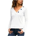 thumbnail image 2 of CEHVOM Fashion Ladies V-Neck Button Solid Casual Loose Long Sleeve Ladies T-shirt, 2 of 5