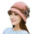 thumbnail image 2 of Women Winter Warm Floral Cap Knitted Hat Beret Baggy Beanie Hat Casual Retro Beret Slouch Ski Cap, 2 of 8