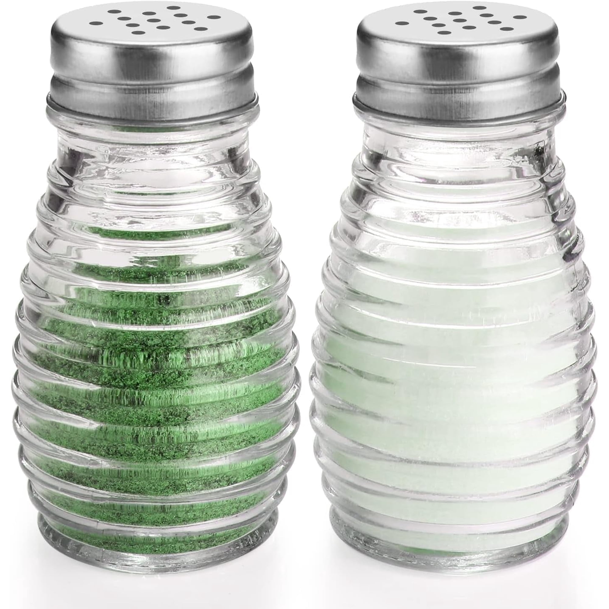 Dompilc 2PC Salt and Pepper Shakers - Clear Glass Kitchen Jars, Cute Farmhouse Style, Easy to See when to Refill, Essential Kitchen Gadgets