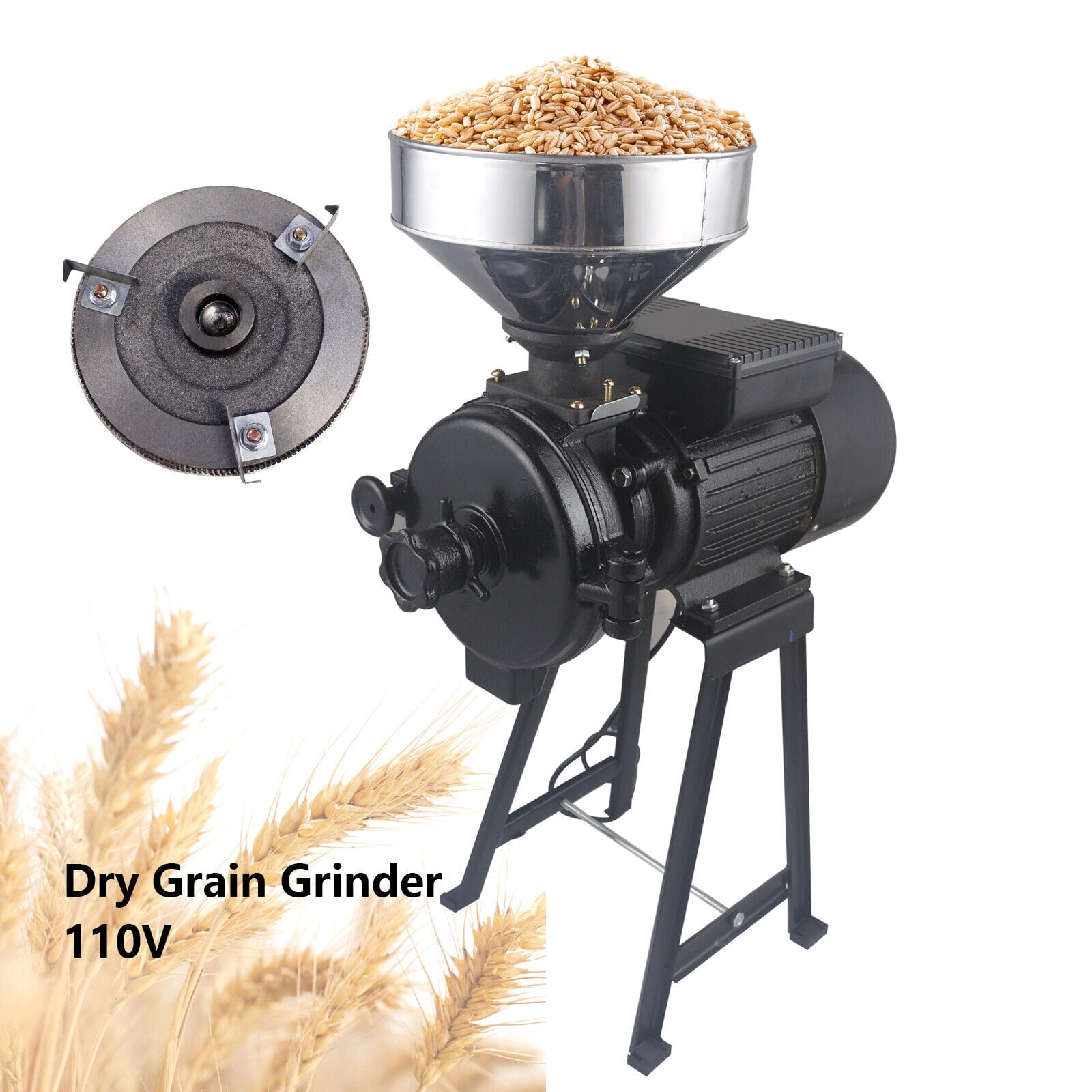 Electric Grain Mill Machine Corn Wheat Cereal Feed Wet Dry Grinder w/ Funnel