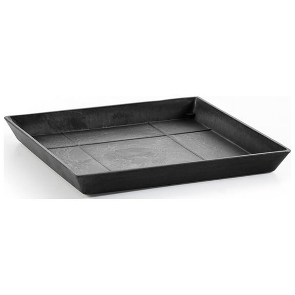 Ecopots Square Plastic Modern In/Outdoor Planter Flower Pot Saucer, Dark Grey, 11"
