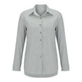 thumbnail image 2 of Yigetop Linen Shirts for Women, Ladies Casual Spring Summer Cotton Linen Lapel Tie Pocket Long Sleeve Shirt Button Down Shirts for Women Grey 4XL, 2 of 9