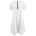 thumbnail image 4 of Cagogo Summer Casual Loose Midi Swing Tshirt Sundresses for Women Short Sleeve Cold Shoulder Flowy Wedding Guest Dresses Zip Up V Neck Boho White Formal Dresses, 4 of 7