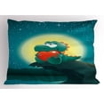 thumbnail image 1 of Dinosaur Pillow Sham Valentine Night Scenery with Cute Baby Dinosaur In Love Full Moon, Decorative Standard Size Printed Pillowcase, 26 X 20 Inches, Jade Green Petrol Blue Red, by Ambesonne, 1 of 2