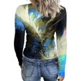 thumbnail image 6 of Sexy Tops for Women Long Sleeve Vintage Texture Gradient Print T-Shirts Slim Fit Trendy Tees Blouses Dressy Casual Crew Neck Spring Day Tee Top Green S, 6 of 6