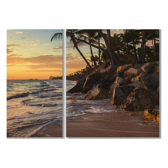 Designart 'Paradise Tropical Island Beach with Palms ' Extra Large Seascape Art Canvas