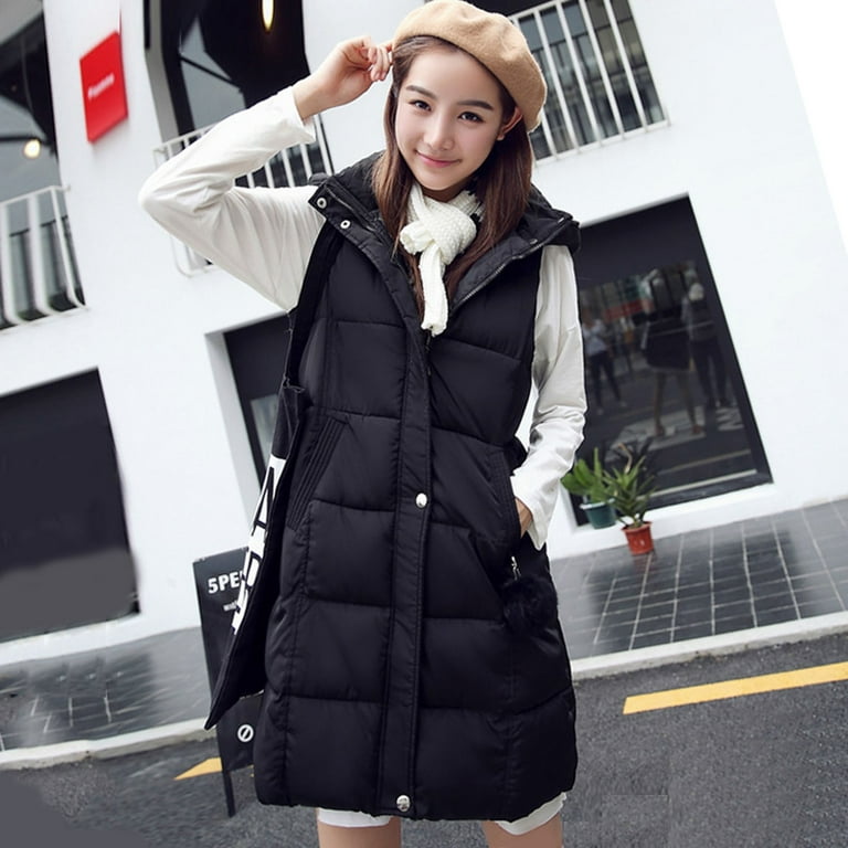 CAICJ98 Fall Vests for Women 2023 Women's Quilted Leather Puffer Vest  Collared Sleeveless Padded Jacket Black,M