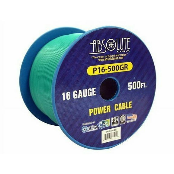 Absolute USA P16-500GR 16 Gauge 500-Feet Spool Primary Power Cable (Green)