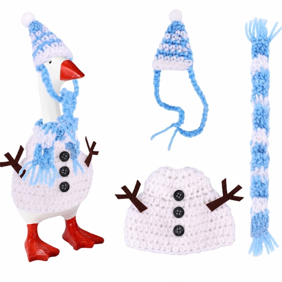 RUINIXCW 7 Inch Christmas Snowman Deck Goose Outfits Desk Duck Outfit Mini Porch Goose Outfit  for Desktop Goose Figurine Decor Desk Goose Crochet Clothes Hat Scarf Set (No Goose)