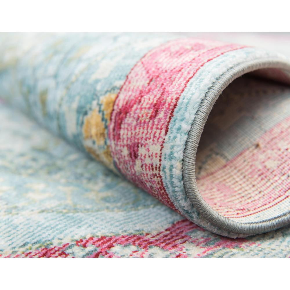 8.25' Turquoise Blue and Pink Floral Round Area Throw Rug
