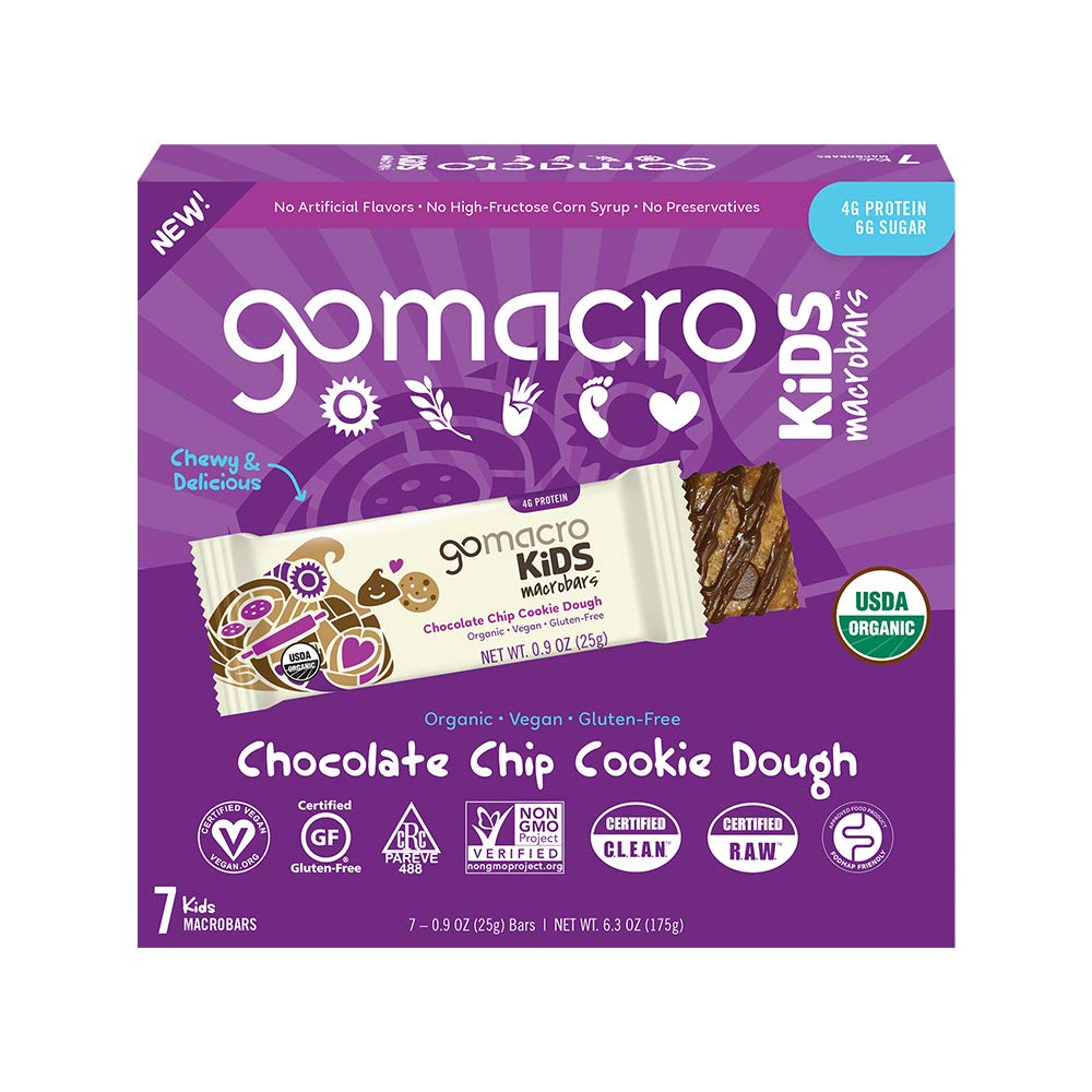GoMacro Kids MacroBar Organic Vegan Snack Bars Chocolate Chip Cookie