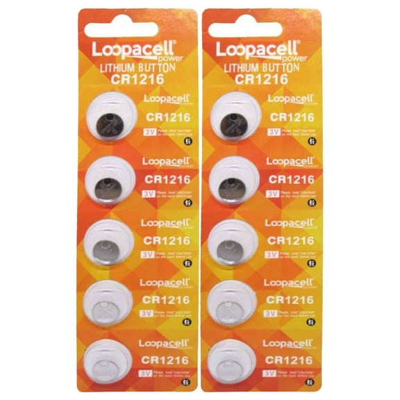 Loopacell CR1216 3V Micro Lithium Button Coin Cell Batteries 10 Pcs