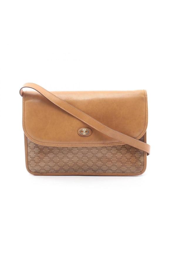 Pre-Owned Celine Triomphe Shoulder Bag/Handbag, Coated Canvas and Leather, Women's, Beige