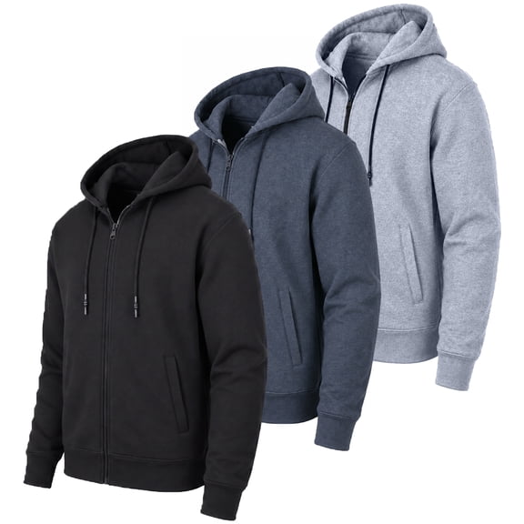Men’s 3-Pack Fleece-Lined Zip-Up Hoodies – Warm Cotton Blend, Modern Fit Sweatshirts