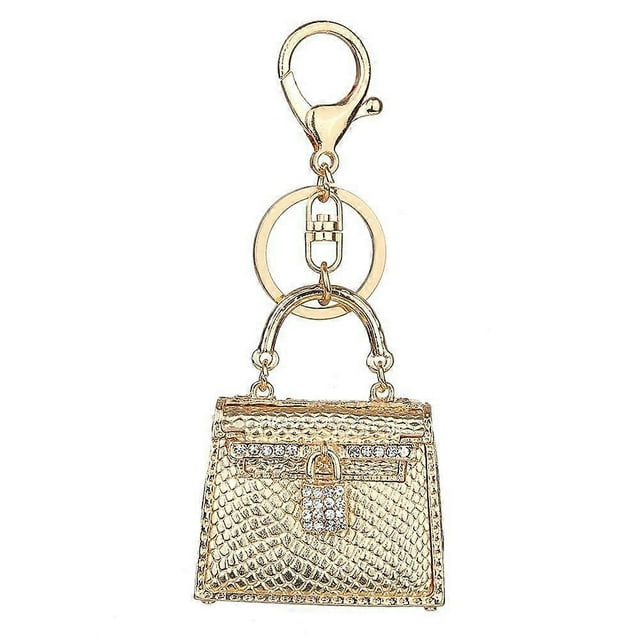Rhinestone Key Chain Holder Ring Elephant Shape Alloy Keyring Bag Decoration (Champagne)