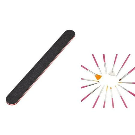 Nail Dotting Tools And Brushes Zodaca 15 Pcs Nail Art Acrylic UV Gel Design Dotting Painting Drawing Brush Set DIY Tools + Nail Files Buffing Sandpaper (2-in-1 Accessory Bundle) (15 COUNT) ()