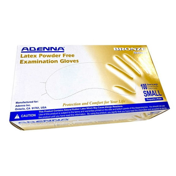 Adenna BRZ642 Bronze Latex Exam Gloves Powder Free Textured Small 100/Pk