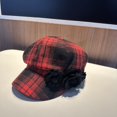 thumbnail image 1 of Retro Checkered Beret With Floral Embellishments; Artistic Style Baseball Cap With Three-dimensional Floral Decoration., 1 of 15