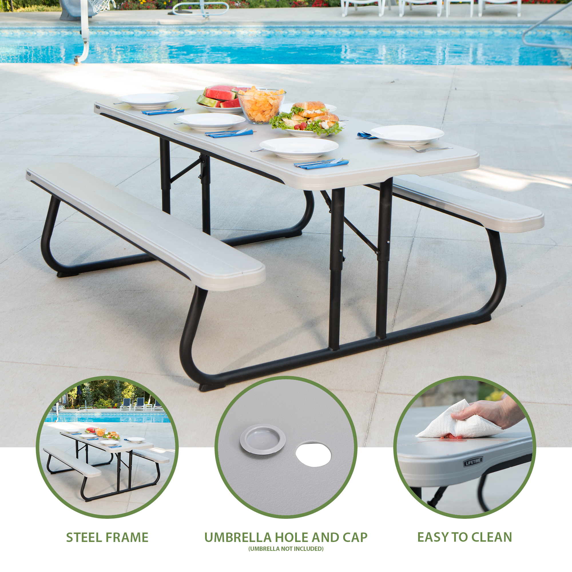 Lifetime 6 ft. Classic Folding Polyethylene Picnic Table, Gray (260265)