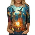 thumbnail image 2 of VKOYWKM Halloween Tops Women 3/4 Length Sleeve Womens Tops Fall Crew Neck Loose Witch Graphic T Shirts Halloween Costume, 2 of 5