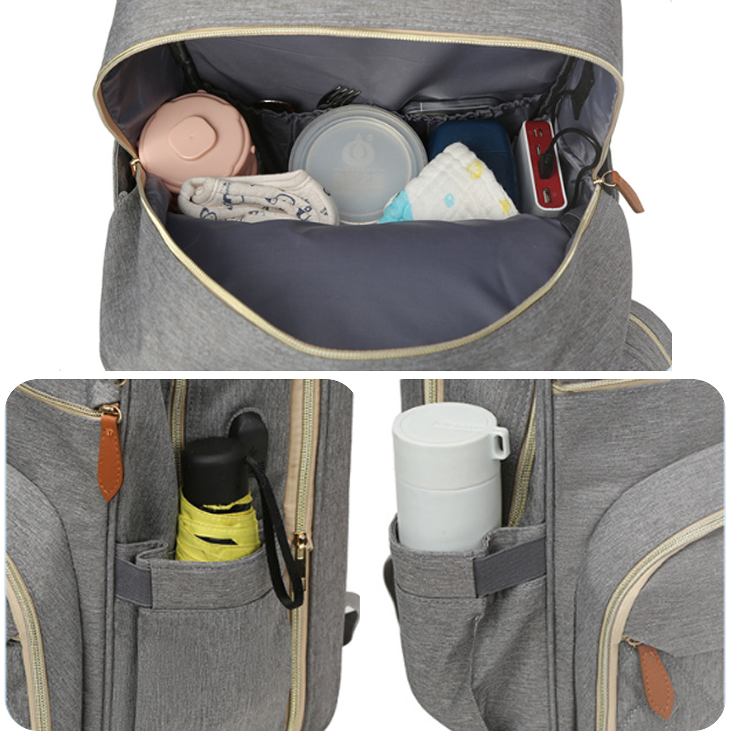 Diaper Bag Backpack – Large Capacity Baby Diaper Bag with Changing Pad, Waterproof Travel Backpack for Boys & Girls, Multi-Function Baby Bag with USB Charging Port, Grey