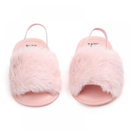 

Cute Newborn Baby Girl Plush Soft Sole Crib Shoes Faux Fur Slippers Pram Sandals
