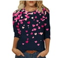 thumbnail image 4 of TaTaai Women's Casual 3/4 Sleeve T-Shirts Round Neck Cute Tunic Tops Basic Tees Blouses Business Work Tee Top Valentine's Day Gift, 4 of 7