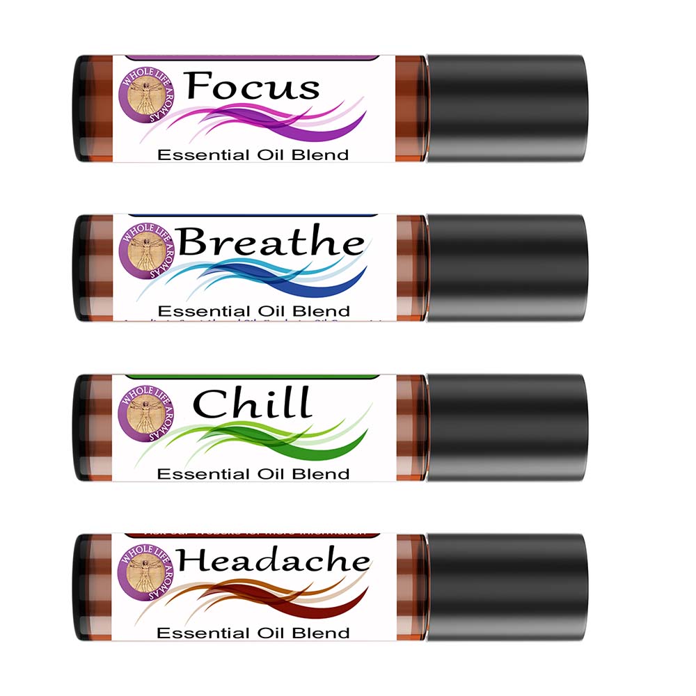 Whole Life Aromas Set of 4 Roll Ons Headache Chill Breathe