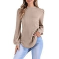 thumbnail image 4 of INSPIRE CHIC Long Sleeve Tunic Tops for Women's Mock Neck Puff Sleeve Casual Blouse L Camel, 4 of 6