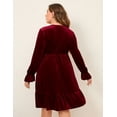 thumbnail image 4 of Women's Plus Size V Neck Velvet Dress, Solid Simple Loose Midi Swing Dresses, Wine Red, 4 of 6