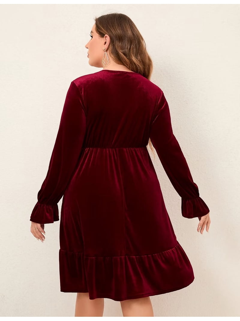red velvet dress plus size Yours Women's Plus Size Burgundy Red Velvet Bow Strap Mini Dress Size 22-24