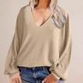 thumbnail image 2 of hxobax Womens Corduroy Long Sleeve V Neck Pullover Tops Fall Trendy Rib Long Lanterns Sleeve Jumpers, 2 of 8