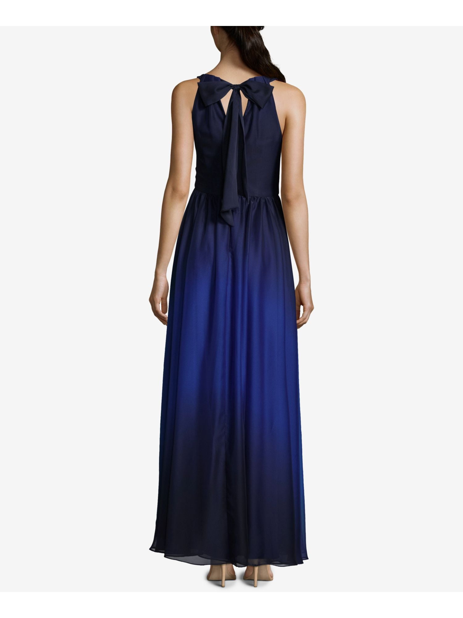 BETSY & ADAM Womens Blue Pleated Darted Ombre Sleeveless Halter Full-Length  Prom Empire Waist Dress 8 - Walmart.com