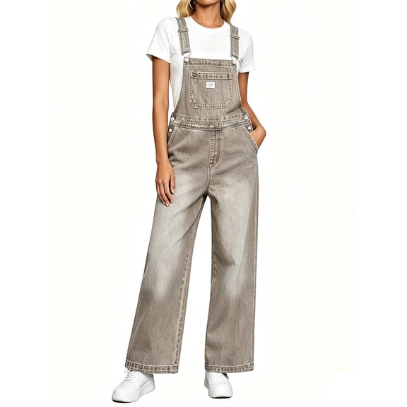 Adjustable Strap Sleeveless Women Loose Denim Overall Wide Leg Jumpsuit