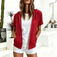 thumbnail image 2 of BODOAO Zip Up Sweatshirts for Women Short Sleeve Lightweight Hoodie Jacket with Drawstring Hood and Front Pockets, Relaxed Fit Casual Summer Outerwear for Travel Red L, 2 of 6
