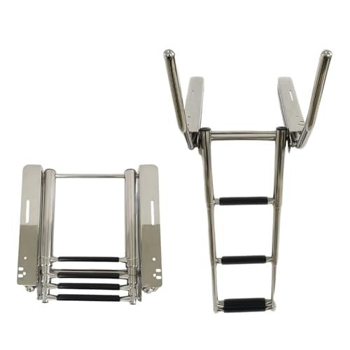 Marine City 4-Step Under Platform Ladder, 316 Stainless Steel, Telescoping Retractable Handrail, for Boats, Yachts, Marines & Ships Pack of 1