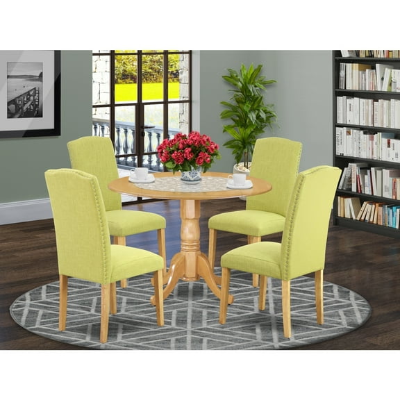 Vintage Kitchen Table Set - 5 Piece Round Dining Table & Chairs - Victorian Style, Oak Finish, 42 Inch