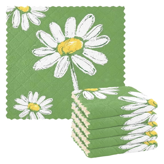 6 Pieces of Kitchen Towels 11x11Inch Kitchen Dish Cloths Kitchen Dish Towels Reuseable Cleaning Cloths Green Chrysanthemum